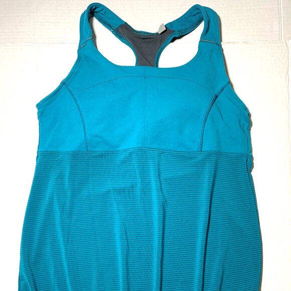 Athleta Tops - Athleta Skills & Drills Coastal Green Drawstring Built-In Bra Tank Top Women's M